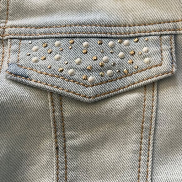 Mayoral Girls Denim Vest Size 10 Pearl Studded Light Wash Jean Jacket Western - Picture 6 of 12